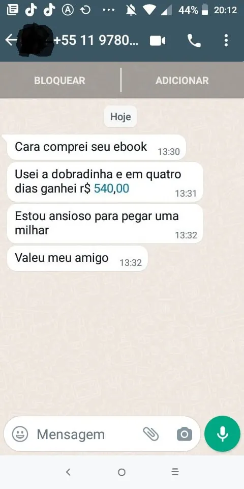 Print da conversa de WhatsApp do depoimento 1